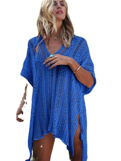 Beach Bikini Cover Up Blouse Loose Knitted Hollow Crochet Coat Summer Sunscreen Swimsuit Outside for Women - LuckyFash™