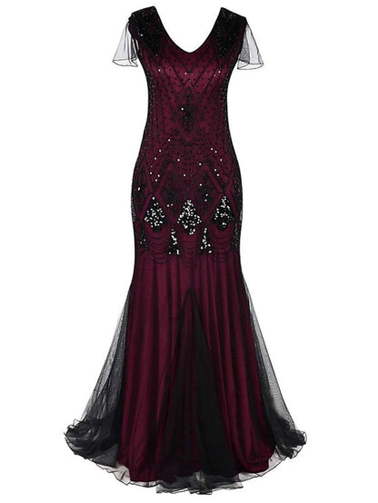 Womenâ€˜s Lace Dress Bodycon Vintage Dress Long Dress Maxi Dress Burgundy Dark Green Blue Black Sleeveless Plain Sequins Winter Fall Spring V Neck Fashion Evening Party 2023 Style S M L XL 2XL 3XL - LuckyFash™