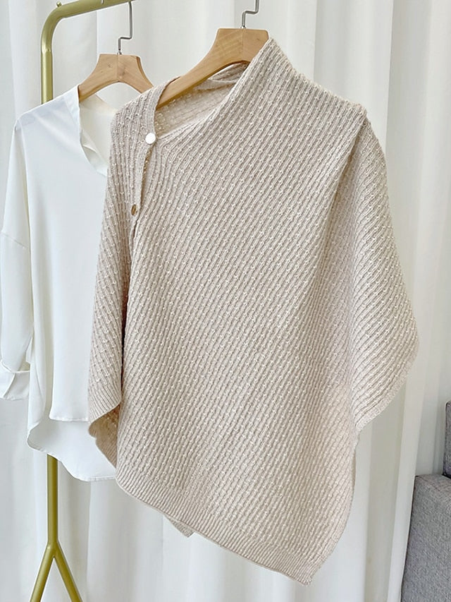 New Autumn Winter Women Ladies Thick Knitting Cape Coat Warm Poncho Oblique Stripe Coat Bohemian Shawl Scarf Solid Women Scarf - LuckyFash™