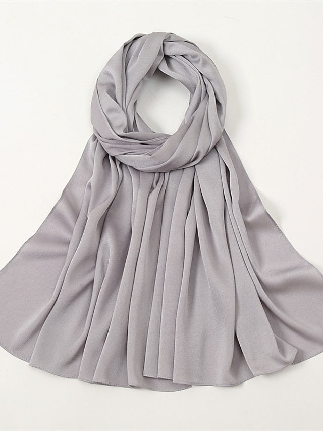 Crinkle Satin Hijab for Muslim Women Crepe Plain Shawl Wrinkle Solid Long Turban Islam Headscarf Solid Color Head Wrap Fashion - LuckyFash™