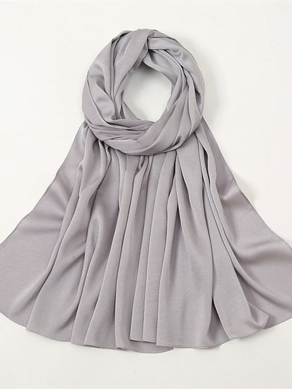Crinkle Satin Hijab for Muslim Women Crepe Plain Shawl Wrinkle Solid Long Turban Islam Headscarf Solid Color Head Wrap Fashion - LuckyFash™
