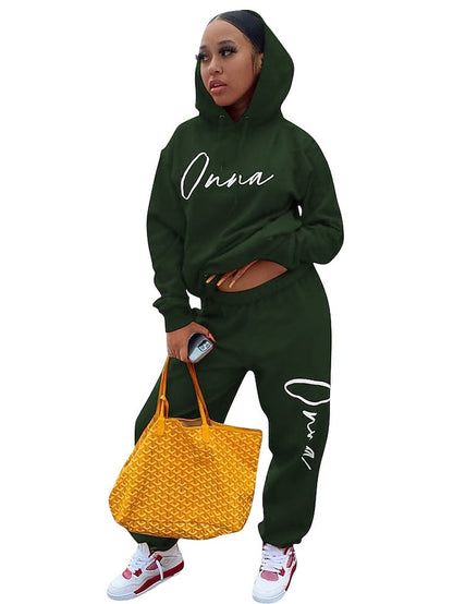 Women's Hoodie Tracksuit Pants Sets Sweatpants Streetwear Green Black Sports Outdoor Casual Letter Hooded S M L XL XXL - LuckyFash™