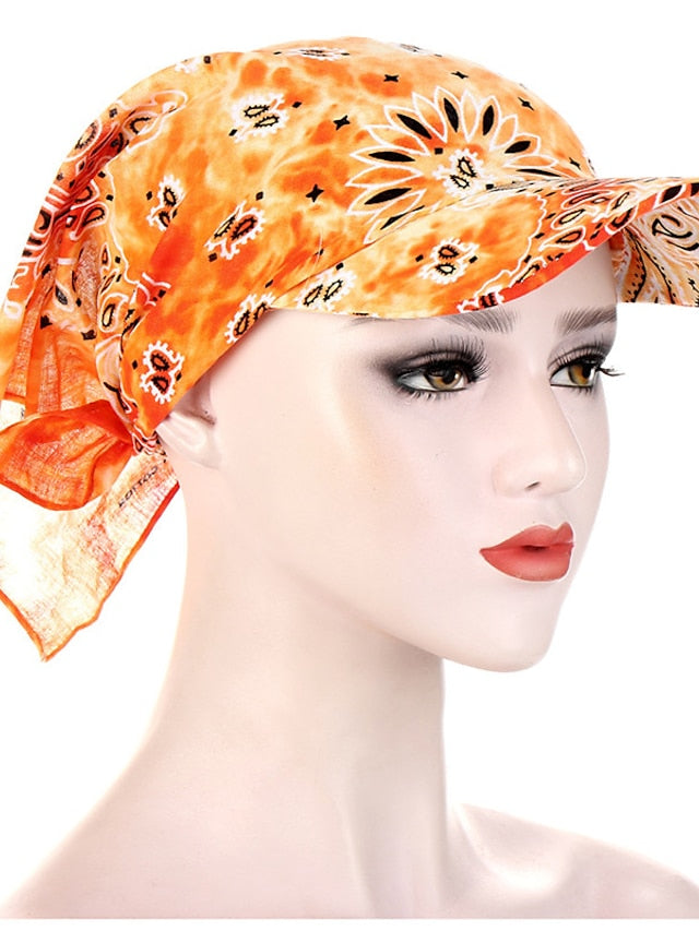 Women Bandana Scarf Cap Sunscreen Hedging Cap Printed Brim Baseball Cap Colorful Sunshade Hooded Scarf Headpiece Headscarf Baseball Hat - LuckyFash™