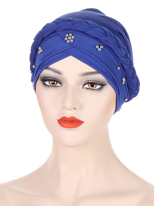Multiple Colors Choice with Beads Women Muslim Braid Head Turban Wrap Cover Islamic Arab Cap Fashion Hair Loss Bonnet Beanies - LuckyFash™