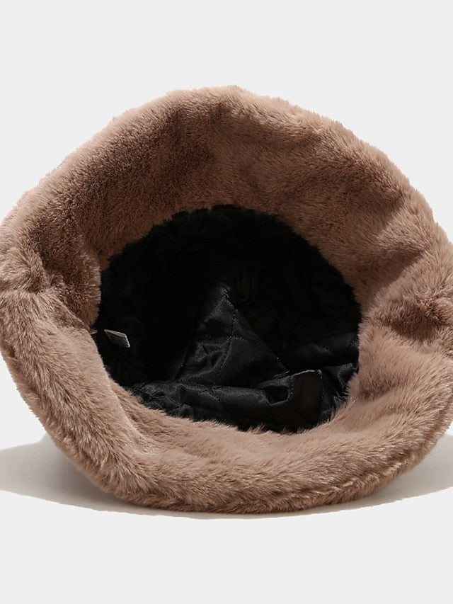 Winter Solid Fur Fluffy Bucket Hats Women Outdoor Warm Sun Hat Soft Furry Fisherman Cap Girl Fashion Panama Cap - LuckyFash™