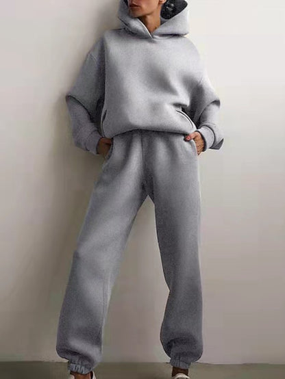 Hoodie 2 Piece Solid / Plain Color Sports Regular Winter Creamy-white ArmyGreen Big red Purple Pink for Women - LuckyFash™