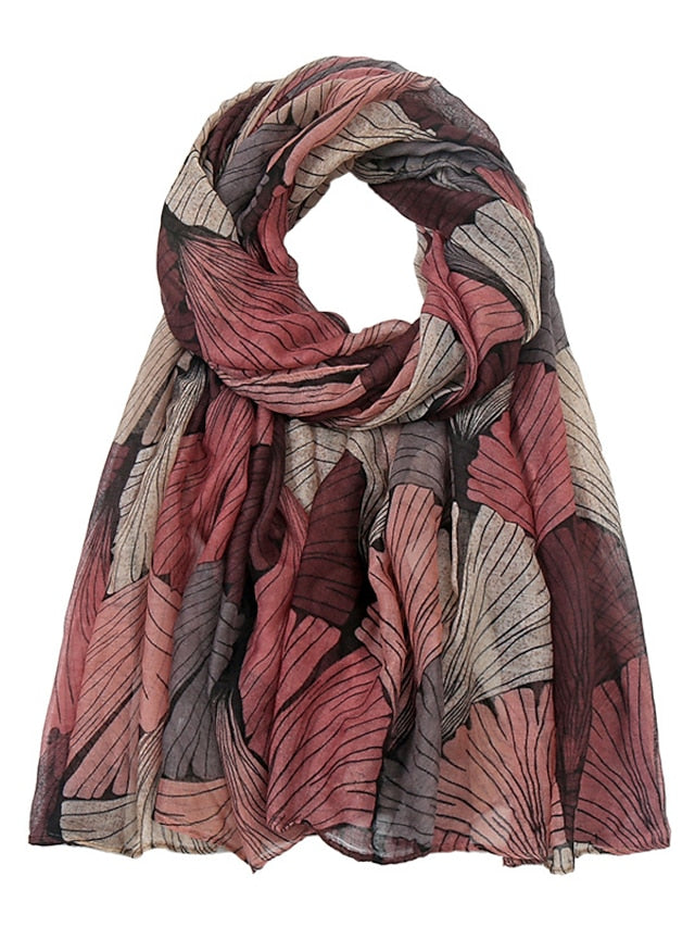 Retro Plant Print Scarves Women Ginkgo Leaf Printing Shawl And Wraps Laday Foulard Flower Hijab Long Style Scarf - LuckyFash™