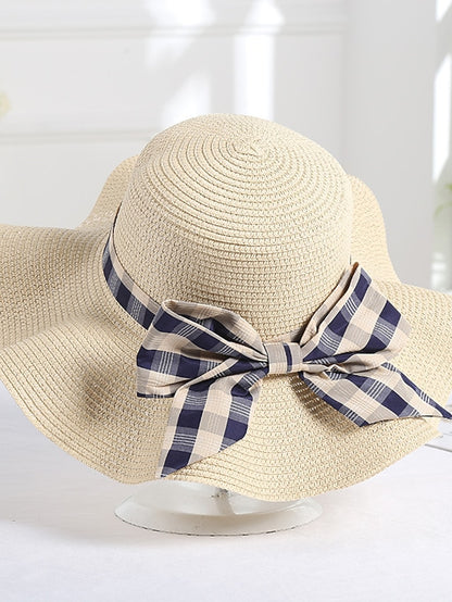 Women's Hat Straw Hat Pink Khaki Beige Lawn Festival Braided Bow Print Ribbon bow Portable Windproof Breathable - LuckyFash™