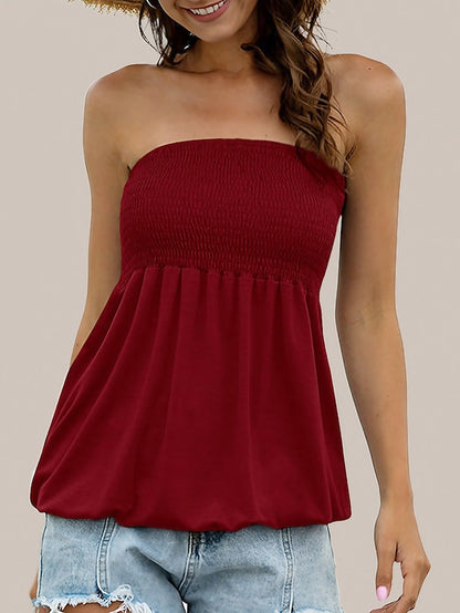 Going Out Tops Bandeau Concert Tops Black White Wine Plain Smocked Strapless Sleeveless Party Holiday Streetwear Hawaiian Sexy Strapless Regular Slim S for Women - LuckyFash™