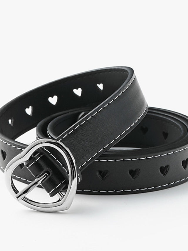 Women's Unisex PU Buckle Belt PU Leather Prong Buckle Heart Casual Classic Party Daily White Black Brown Coffee - LuckyFash™