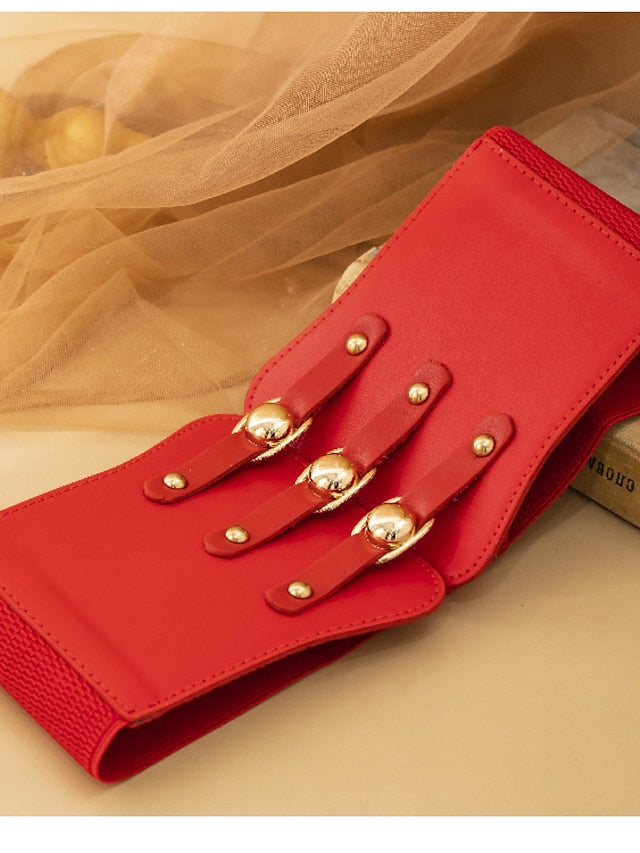 Women's Wide Belt Party Wedding Street Daily Black White Belt Pure Color Red Fall Winter Spring Summer - LuckyFash™