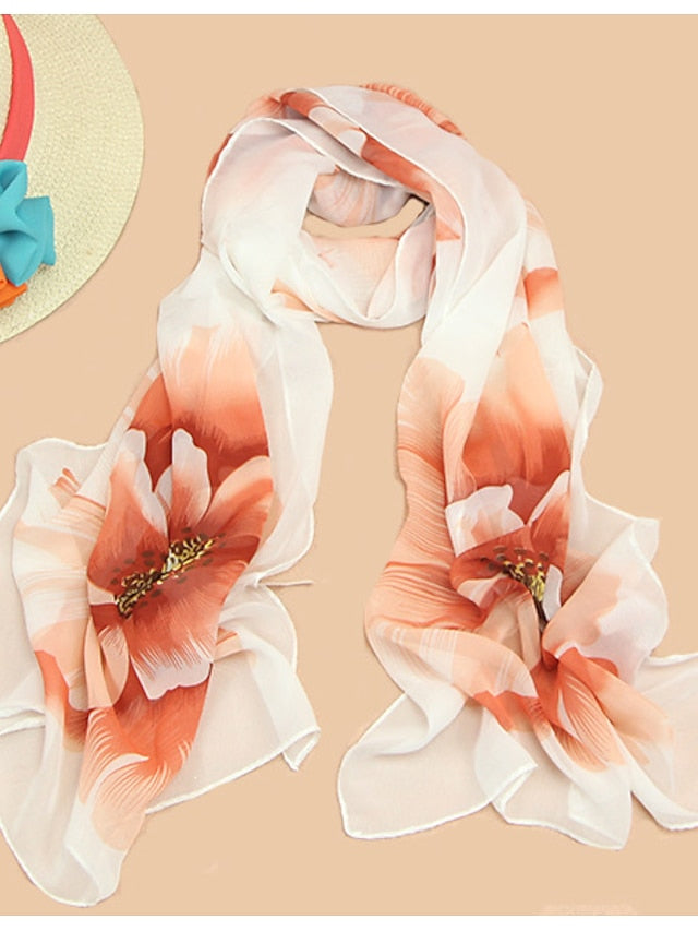 Women'S Large Floral Silk Scarf Cycling Sun Protection Long Scarf - LuckyFash™