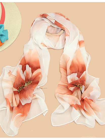 Women'S Large Floral Silk Scarf Cycling Sun Protection Long Scarf - LuckyFash™