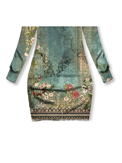Womenâ€˜s Fleece Hoodie Dress Winter Dress Mini Dress Green Long Sleeve Floral Button Print Winter Fall Hooded Stylish Casual 2022 S M L XL XXL 3XL - LuckyFash™