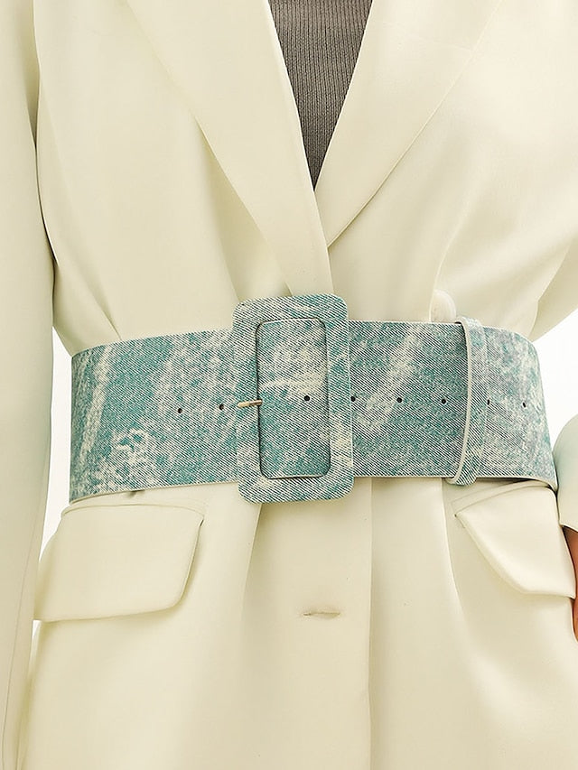 Women's Belt PU Light Green Wide Belt Date Weekend Pure Color - LuckyFash™