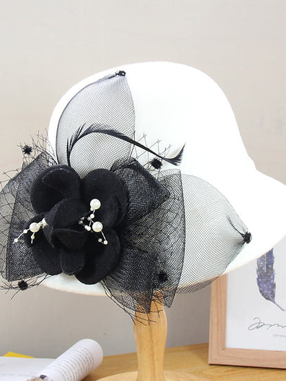 Women's Party Hat Party Wedding Special Occasion Flower Flower Camel Black Hat White Gray Fall Winter Spring - LuckyFash™
