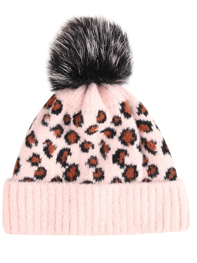 Women's Hat Beanie / Slouchy Black Pink Light Gray Outdoor Home Daily Knit Leopard Portable Windproof Comfort - LuckyFash™