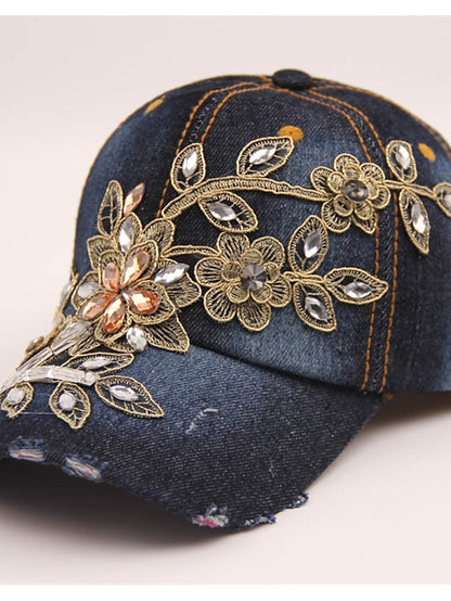 Women's Hat Baseball Cap Blue Yellow Dusty Blue Outdoor Street Dailywear Floral Embroidery Flower Sun Protection Windproof Breathable - LuckyFash™