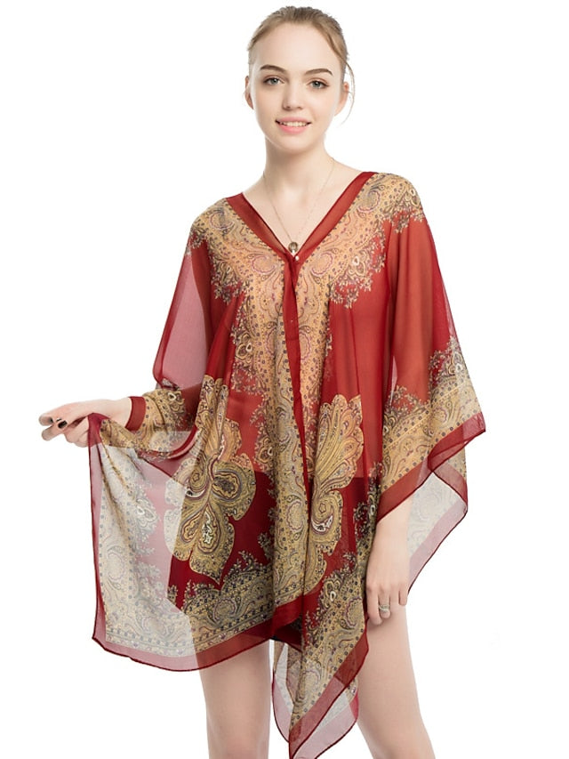 Women's Satin Scarves Shawl Daily Holiday Chiffon Vacation Casual Bohemia Sunscreen Outdoor 1 PC - LuckyFash™