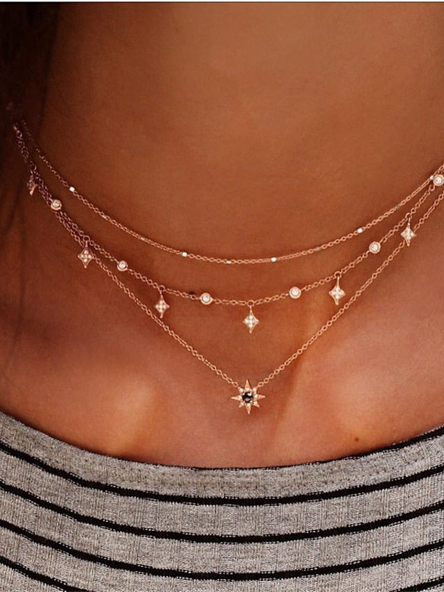 Choker Necklace Charm Necklace Layered Star Ladies Punk Lolita Bohemian Fashion Rhinestone Alloy Gold Layer Necklace 1 Layer Necklace 2 Layer Necklace 3 Layer Necklace 4 40 cm Necklace Jewelry - LuckyFash™