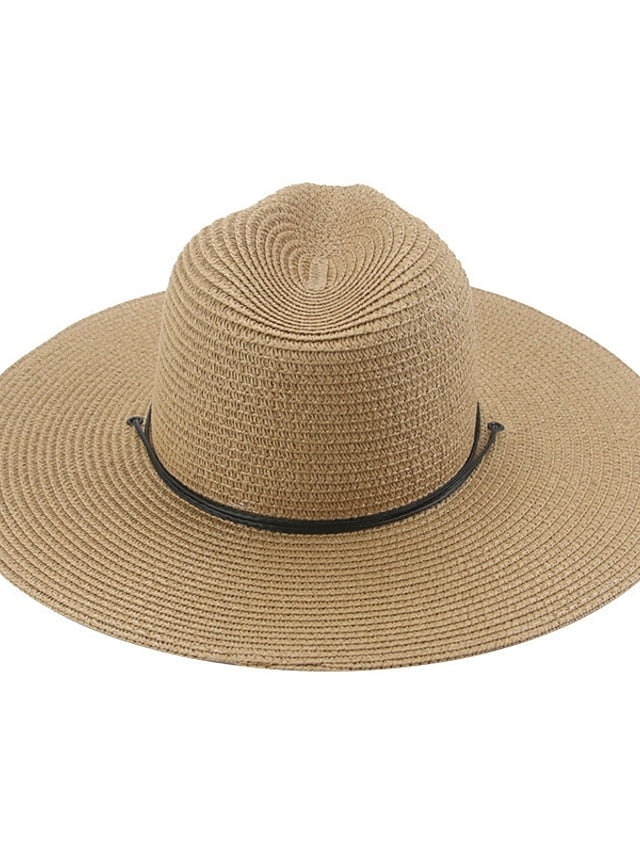 Women's Hat Straw Hat Black Khaki Beige Outdoor Daily Holiday Braided Pure Color Portable Sun Protection Breathable - LuckyFash™