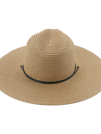 Women's Hat Straw Hat Black Khaki Beige Outdoor Daily Holiday Braided Pure Color Portable Sun Protection Breathable - LuckyFash™