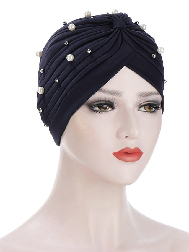 Boutique Solid Folds Pearl Muslim Turban Scarf Women Elastic Islamic Inner Hijab Caps Arab Wrap Head Femme Musulman Turbante - LuckyFash™