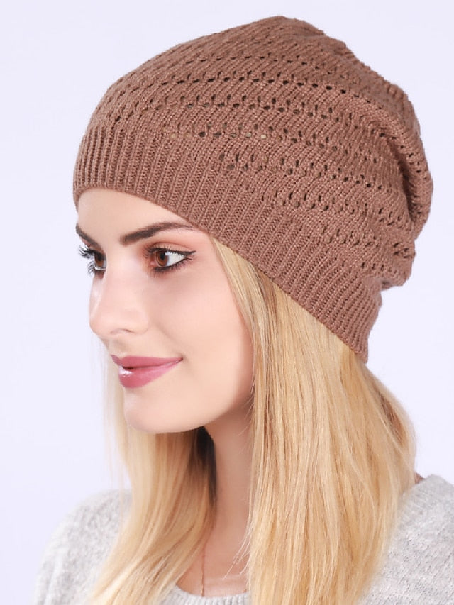 Fashion New Women Beanies Hat Cap Lady Spring Autumn Winter Solid Knitted Hollow Out Casual Bone Soft Cap Hat For Women - LuckyFash™