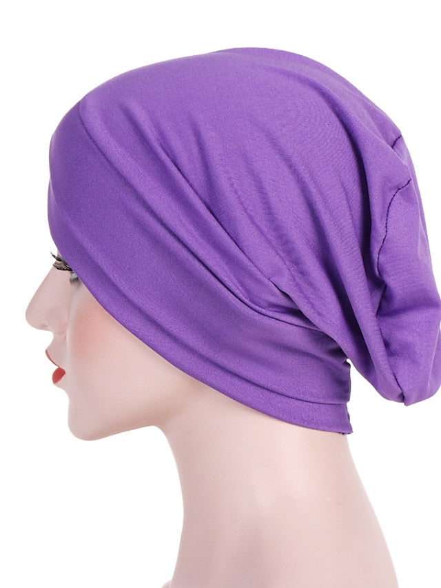 Solid Stretch Fabric Forehead Cross India Cap Turban Hat Women Elastic Turban Muslim Hijab Islamic India Hair Loss Caps Scarf Headwraps - LuckyFash™
