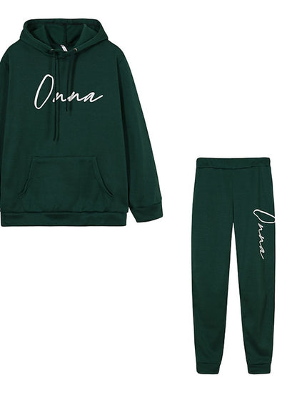 Women's Hoodie Tracksuit Pants Sets Sweatpants Streetwear Green Black Sports Outdoor Casual Letter Hooded S M L XL XXL - LuckyFash™