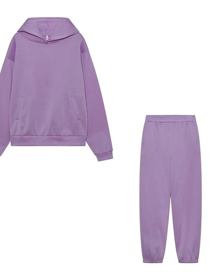Hoodie 2 Piece Solid / Plain Color Sports Regular Winter Creamy-white ArmyGreen Big red Purple Pink for Women - LuckyFash™