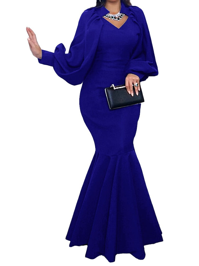 Womenâ€˜s Formal Party Dress Wedding Guest Dress Sheath Dress Trumpet/Mermaid Dress Long Dress Maxi Dress Green Black Blue Long Sleeve Pure Color Ruched Winter Fall Spring Crew Neck Fall Dress 2023 S M - LuckyFash™
