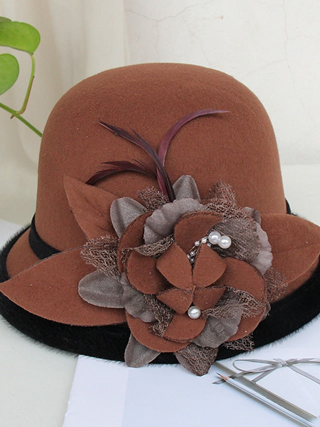 Women's Party Hat Party Wedding Special Occasion Flower Flower Camel White Hat Gray Fall Winter Spring Holiday - LuckyFash™