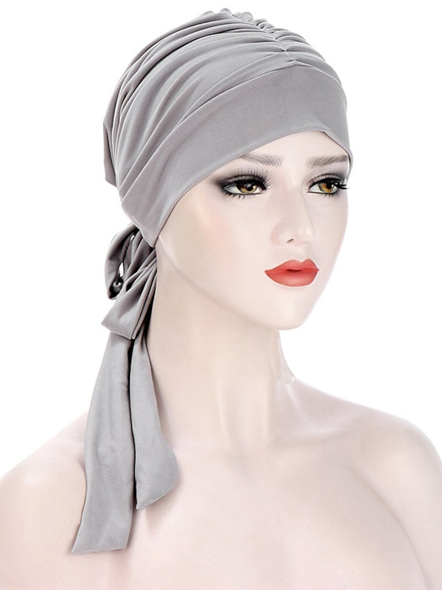 Muslim Women Stretch Solid Wrinkle Turban Hat Cancer Chemo Beanies Caps Pre-Tied Scarf Headwear Headwrap Simple Hair Accessories - LuckyFash™