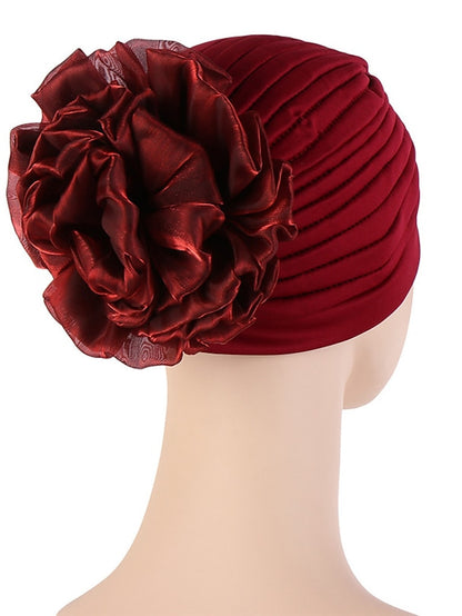 Female Stylish Indian Big Flower Solid Color Turban Hat Comfortable Women Muslim Pullover Hat African Head Wrap Hijab Cap Headwear - LuckyFash™