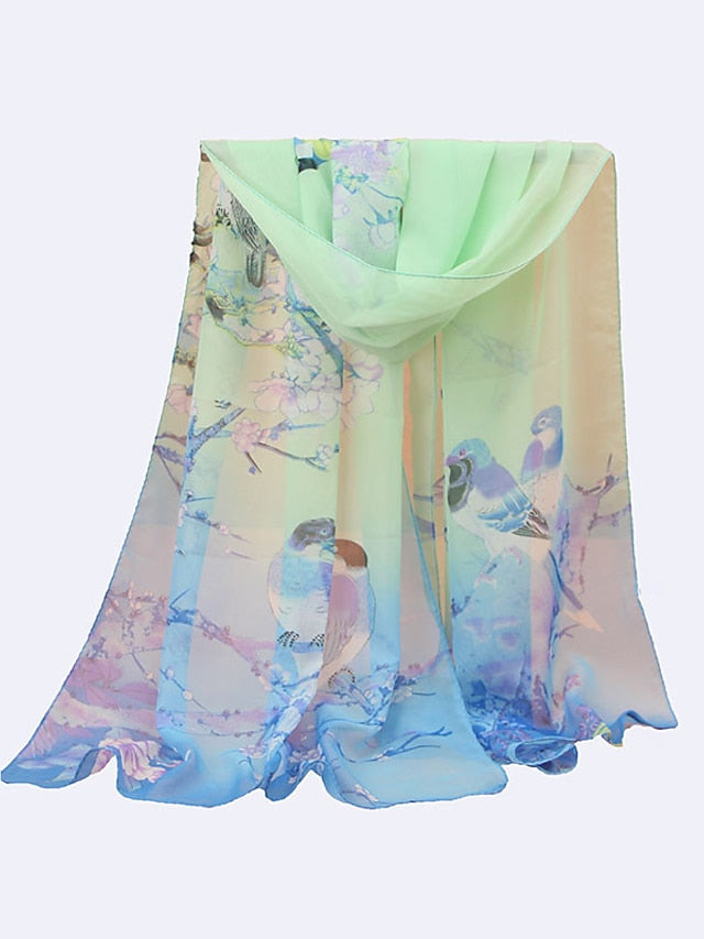 New Chiffon Scarves Women Summer Thin Scarf Shawls And Wraps Flower with Bird Print Hijab Stoles - LuckyFash™