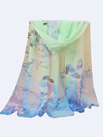 New Chiffon Scarves Women Summer Thin Scarf Shawls And Wraps Flower with Bird Print Hijab Stoles - LuckyFash™