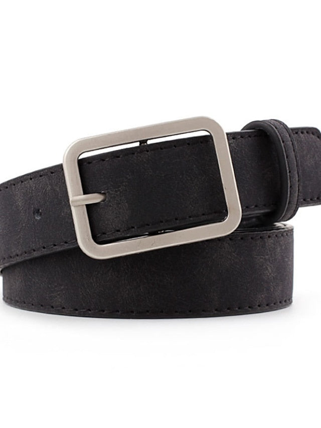 Women's Unisex PU Buckle Belt PU Leather Prong Buckle Plain Casual Classic Party Daily Black Brown Navy Blue Beige - LuckyFash™