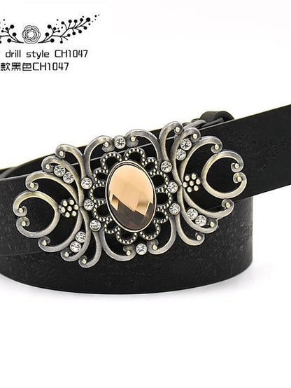 Women's PU Buckle Belt PU Leather Metal Bucke Engraved Crystal Rhinestone Classic Vintage Retro Wedding Party Rhinestone black ch1047 Rhinestone yellow camel ch1067 Rhinestone yellow camel ch1024 - LuckyFash™
