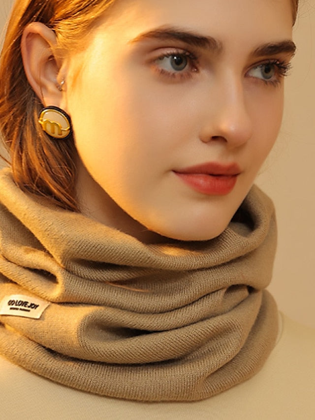 Women's Infinity Scarf Outdoor Dailywear Holiday Beige Black Khaki Scarf Pure Color - LuckyFash™