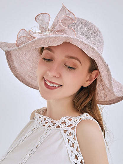 Women's Party Hat Party Wedding Street Bowknot Flower Yellow Gray Hat Pink Khaki Fall Summer Sun Hat - LuckyFash™