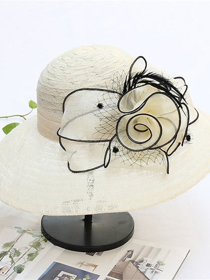 Women's Hat Bucket Hat Sun Hat Black And White Black Pink Party Outdoor Dailywear Floral Floral Portable Windproof Comfort - LuckyFash™