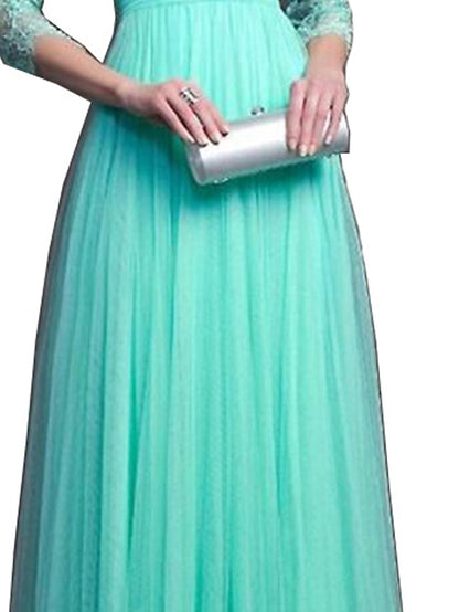 Womenâ€˜s Formal Party Dress Wedding Guest Dress Lace Dress Long Dress Maxi Dress Green Red 3/4 Length Sleeve Pure Color Lace Winter Fall Autumn Crew Neck 2023 S M L XL XXL - LuckyFash™