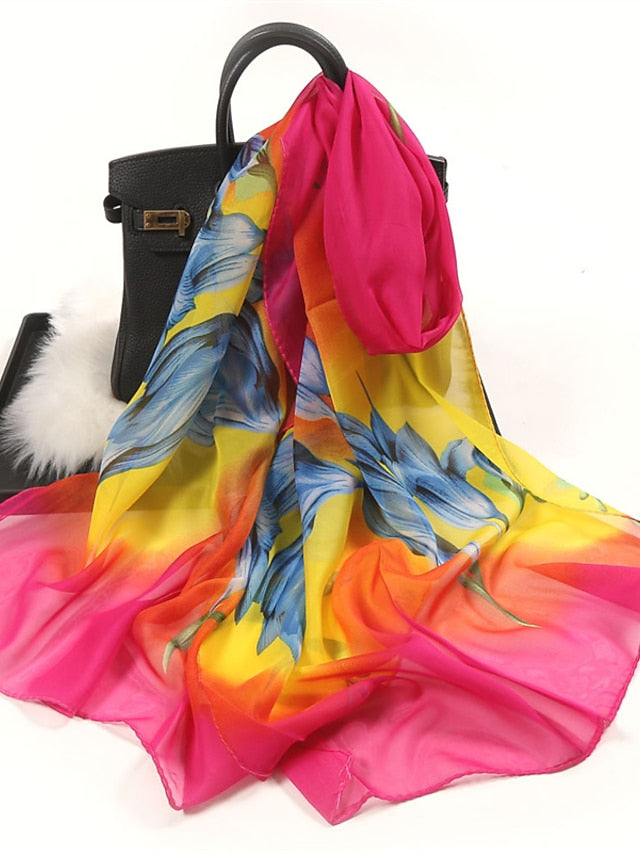 Floral Summer Women Travel Scarf Chiffon Georgette Bandana Female Elegant Shawl Hijab Hairscarves Holiday Thin Scarf - LuckyFash™