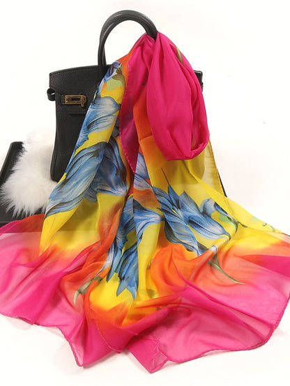 Floral Summer Women Travel Scarf Chiffon Georgette Bandana Female Elegant Shawl Hijab Hairscarves Holiday Thin Scarf - LuckyFash™