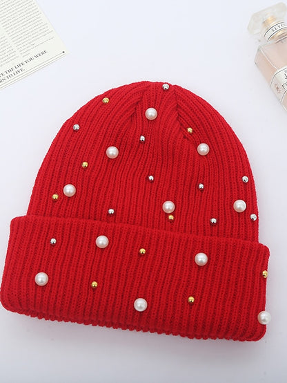 Women's Hat Beanie / Slouchy Black Blue Pink Outdoor Street Dailywear Beaded Knit Pure Color Comfort Warm Breathable - LuckyFash™