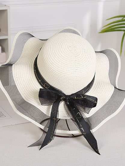Women's Hat Straw Hat Sun Hat Pink Khaki Navy Blue Outdoor Street Dailywear Mesh Bow Ribbon bow Portable Sun Protection Comfort - LuckyFash™