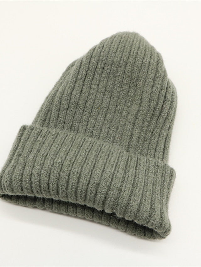 Women's Hat Beanie / Slouchy Winter Hats Green Pink Khaki Outdoor Street Dailywear Knit Pure Color Windproof Comfort Warm - LuckyFash™