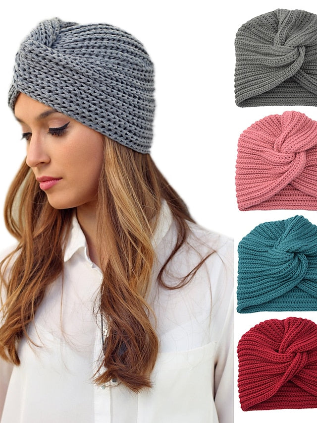 Muslim Inner Hijab Caps Bohemia Turban Cross Wrap Head Indian Hat Knitting Hijab Bonnet Turbante Cap for Women Wear - LuckyFash™