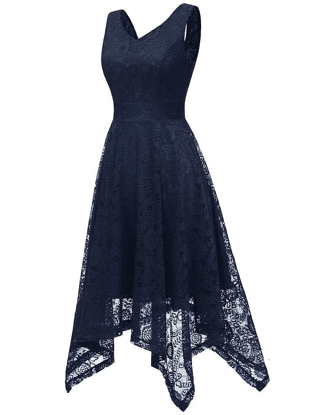 Women's Elegant Retro Swing Dress Midi Dress Party Outdoor Lace Backless Plain V Neck Sleeveless Regular Fit Spring Summer 2023 Navy Black S M L XL - LuckyFash™